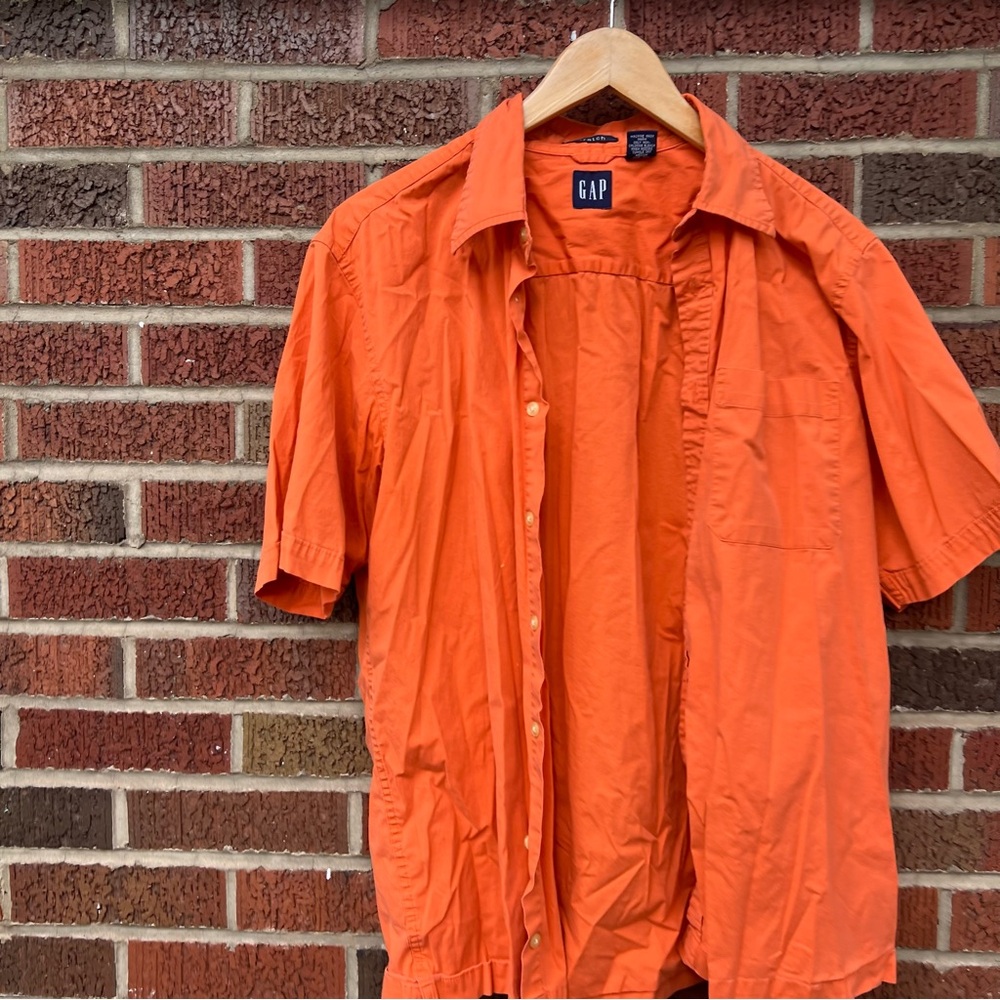 Gap Orange Collared Button Down Short Sleeve Polo… - image 2